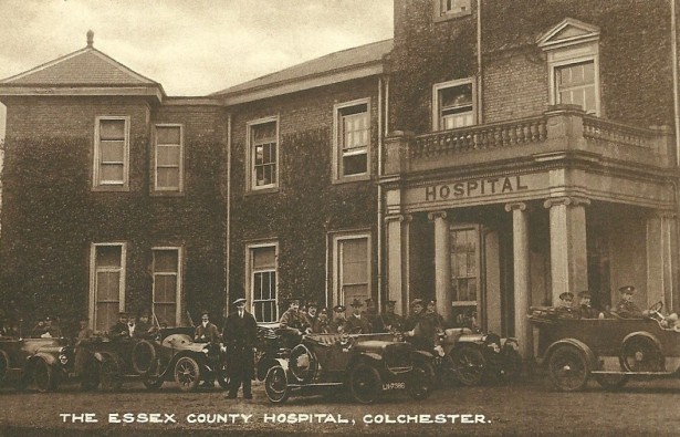 Convalescing service men, Essex County Hospital, Colchester. Sunday, 13 June 1915? Courtesy of Heather A. Johnson.