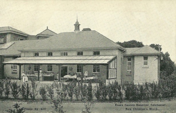 New Children’s Ward, Essex County Hospital. Card postally used 1909. Courtesy of Heather Anne Johnson.